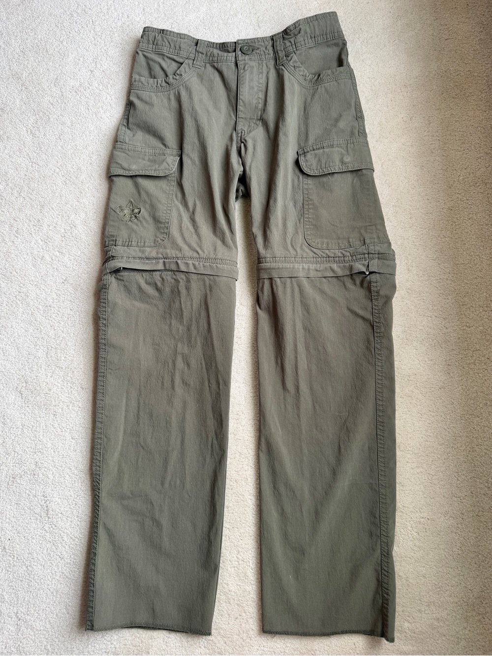 Boy Scouts Youth Switchback Pants Green Zip Off Convertible Shorts Size 8